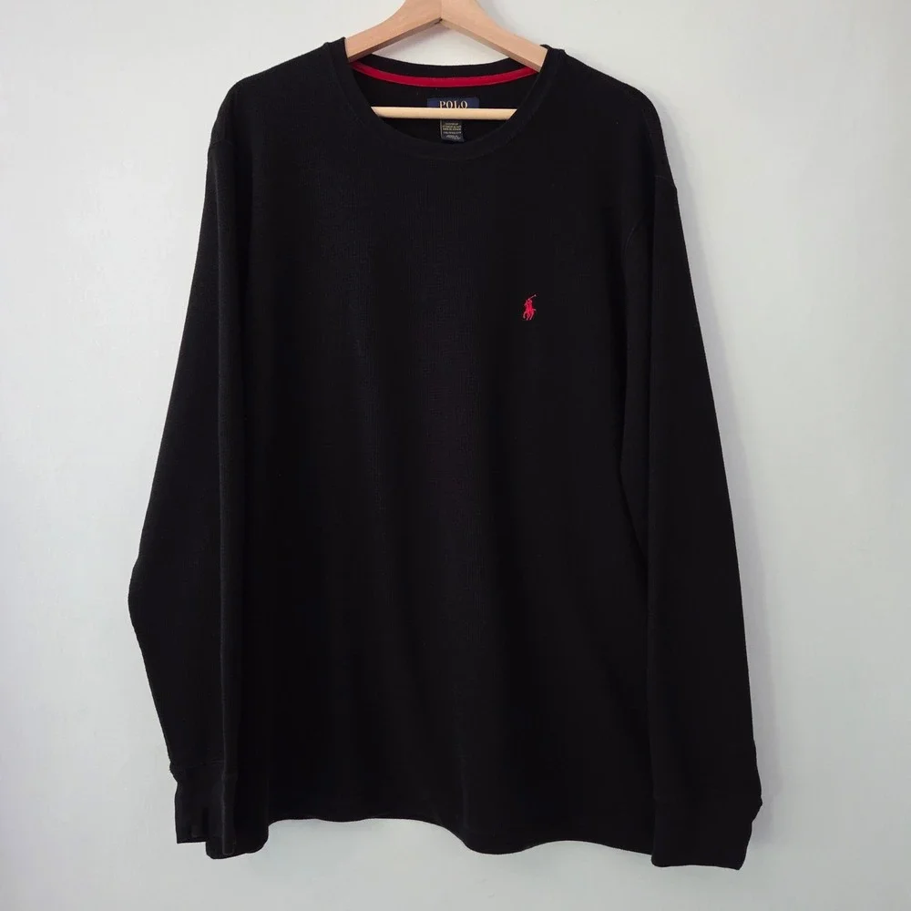 Polo Ralph Lauren Sleepwear Shirt Black Waffle‎ Knit Thermal Mens 2XL